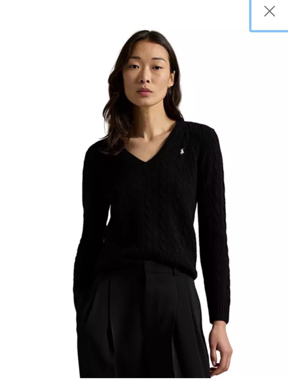 Ralph Lauren Black Cable-Knit V-Neck Sweater